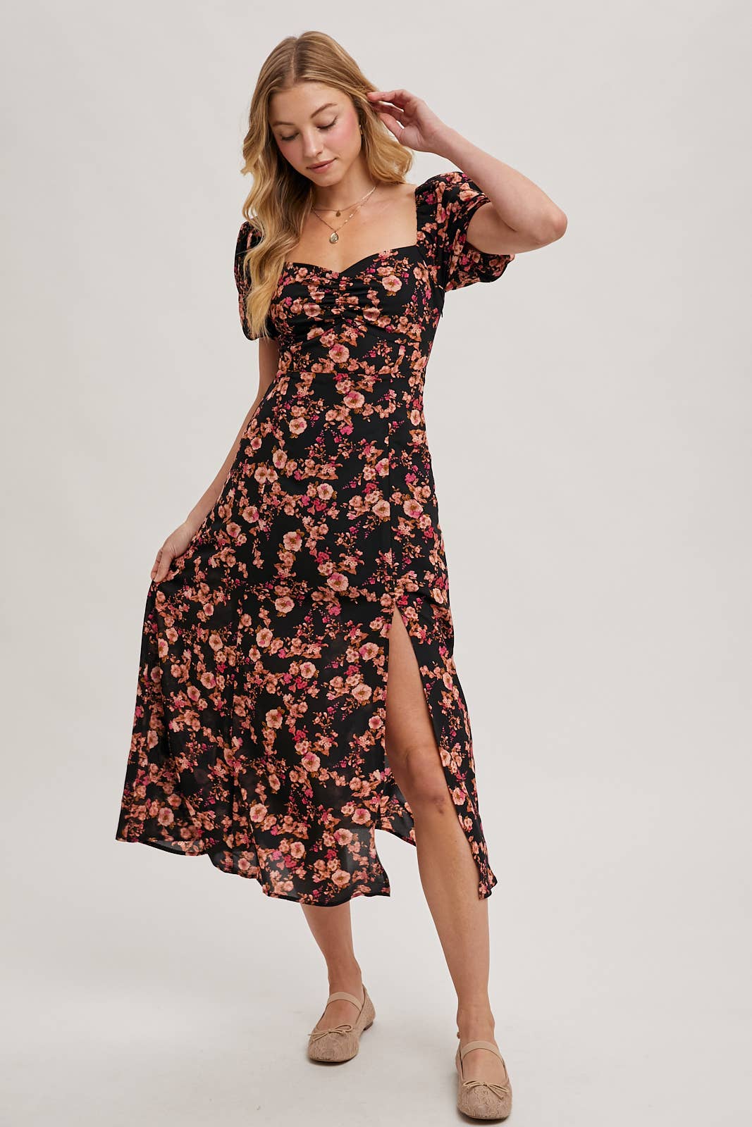 FLORAL PRINT SWEETHEART DRESS