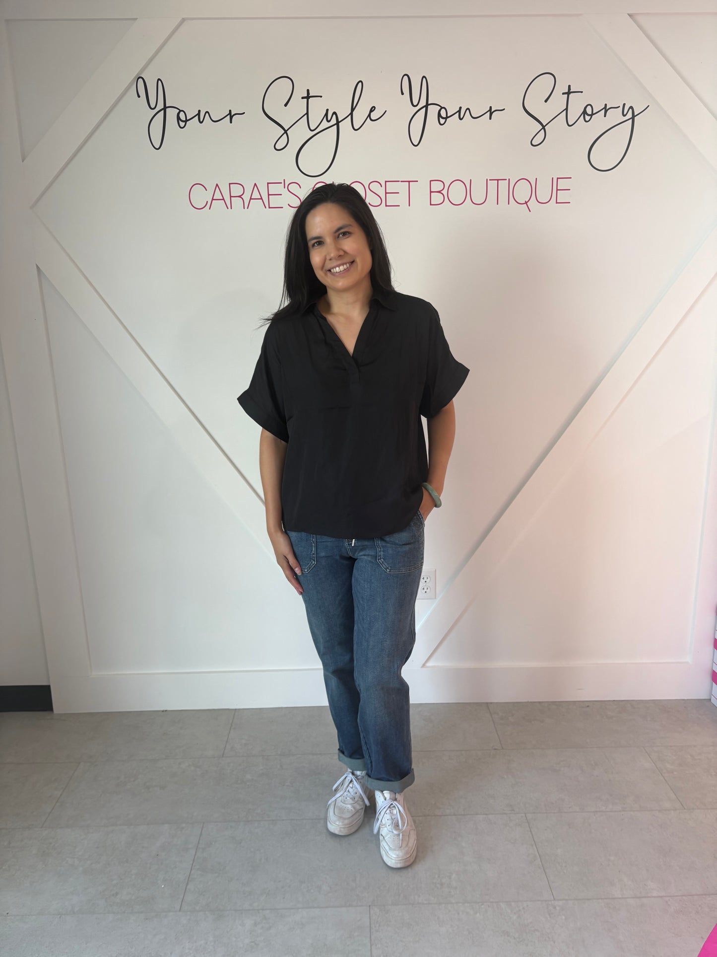 Silky Black V Neck Blouse