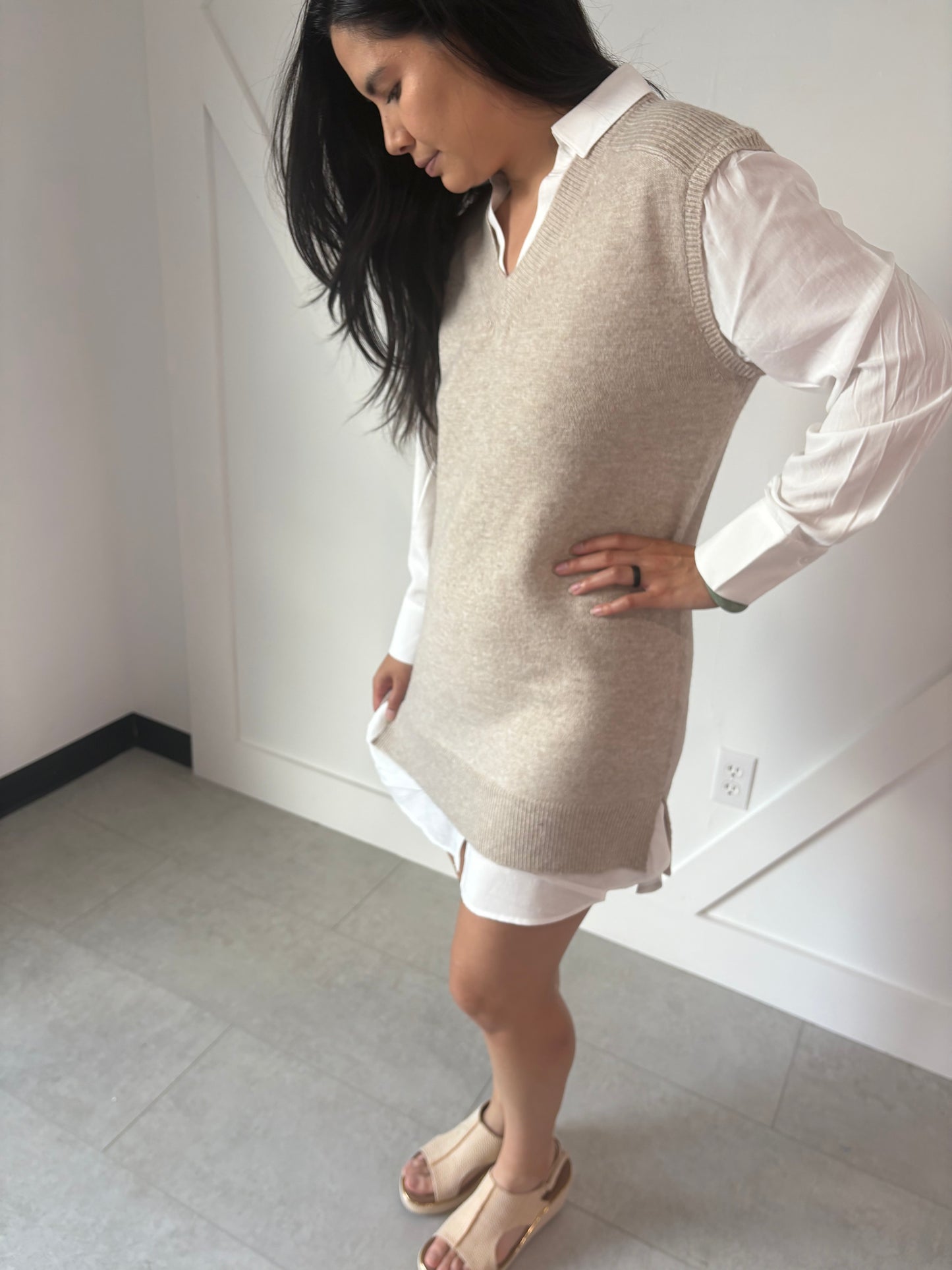 White and Tan Layered Dress