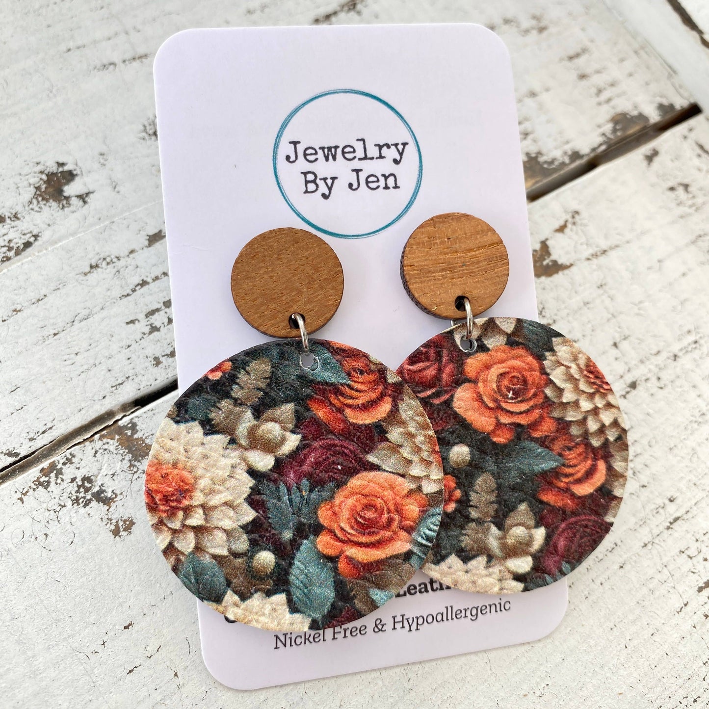 Wood Stud Earring: Autumn Array of Flowers Earrings