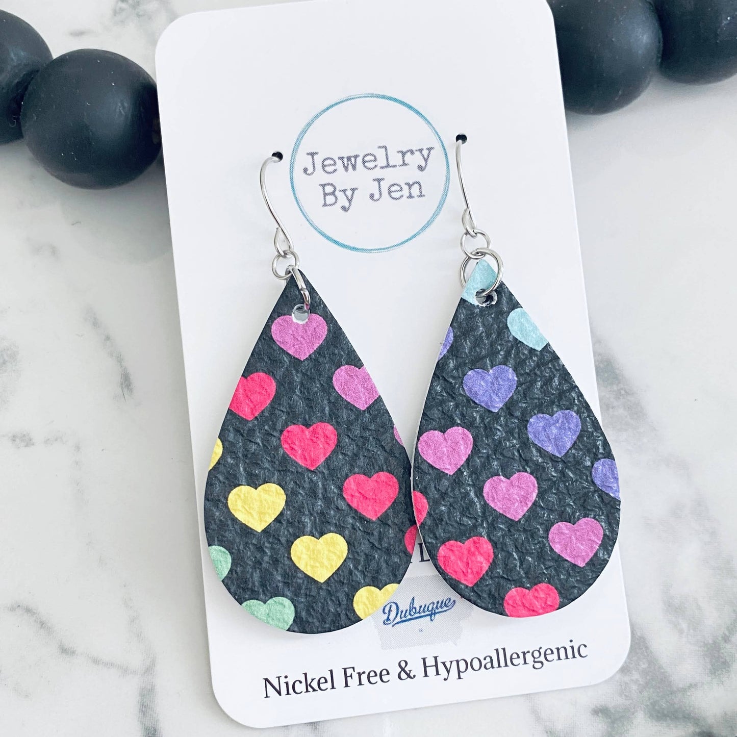 Medium Teardrop Earrings: Rainbow Hearts