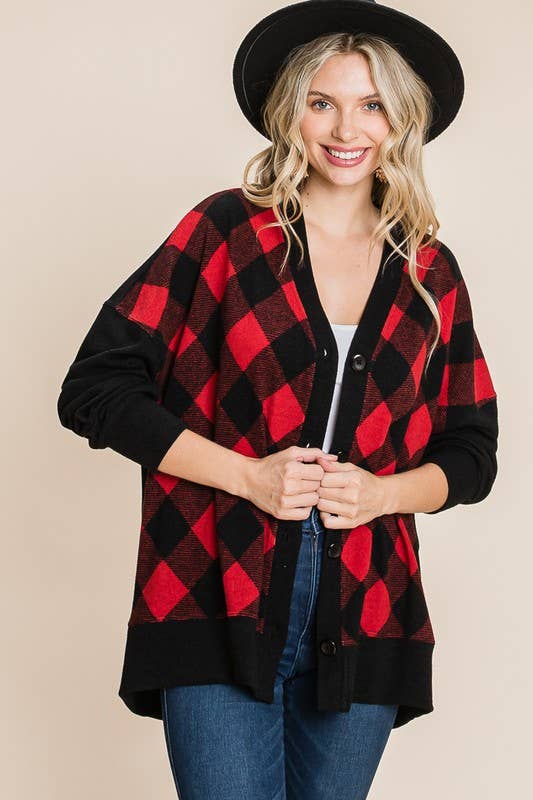 Buffalo Plaid Knit Cardigan