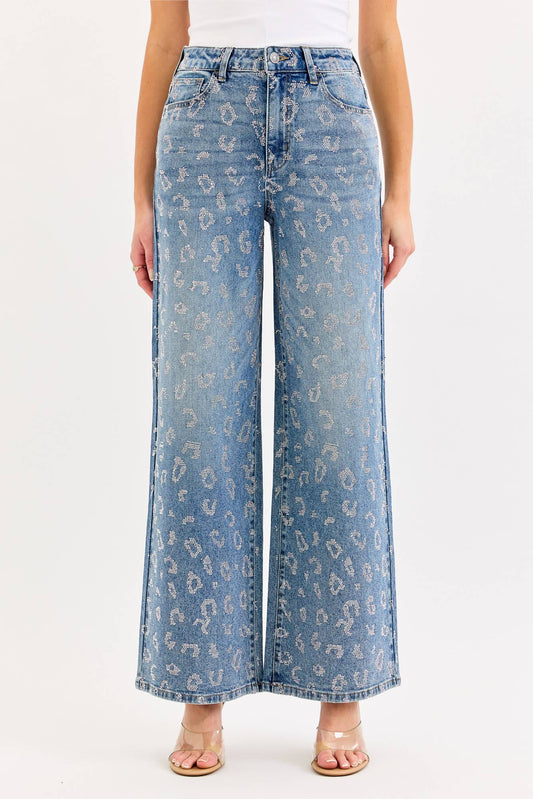 High Rise Wide Leg with All Over Rhinestones