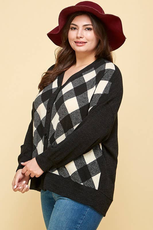 Buffalo Plaid Knit Cardigan