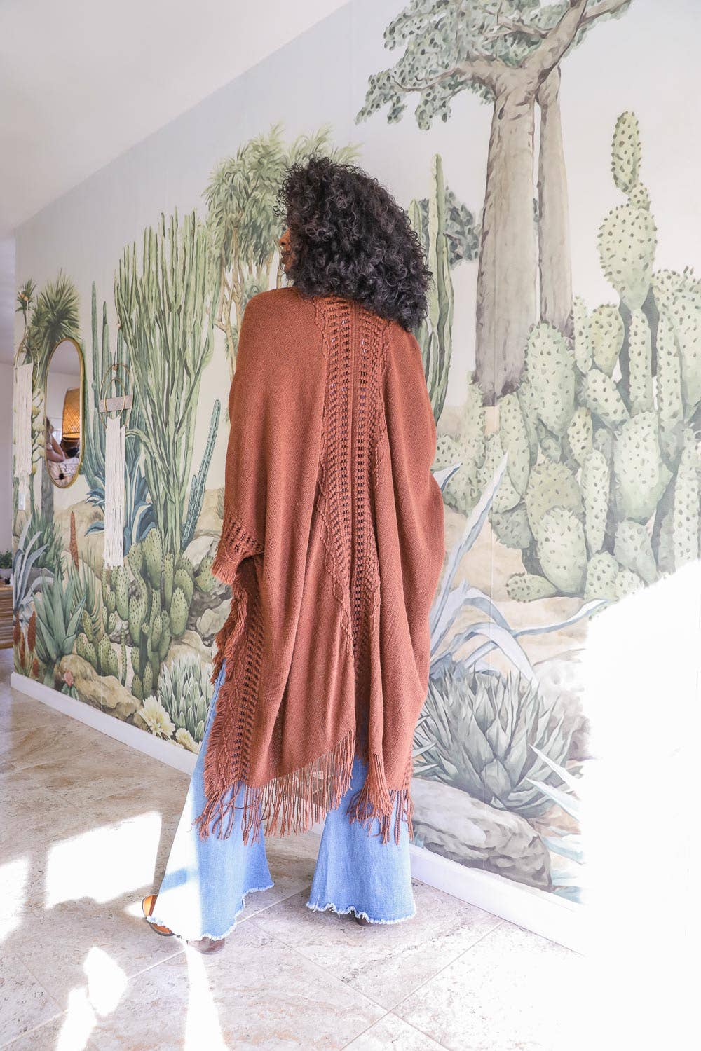 Open Frayed Border Bohemian Ruana