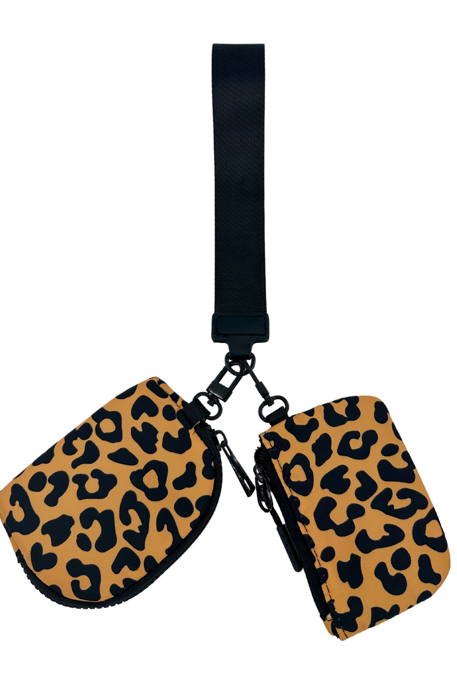Double Pouch Wristlet, Brown Leopard