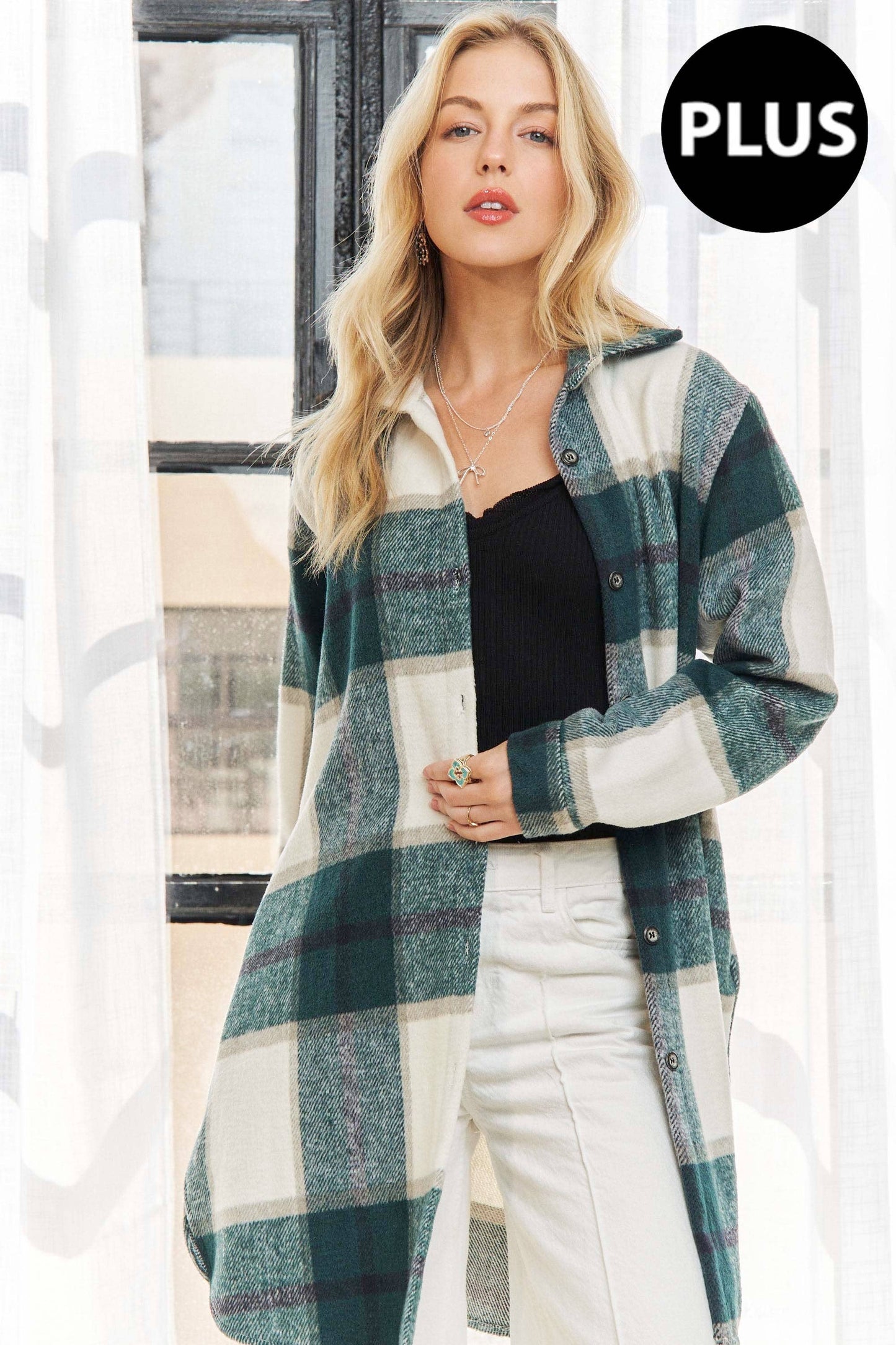 PLUS BUTTON DOWN FLANNEL SHACKET