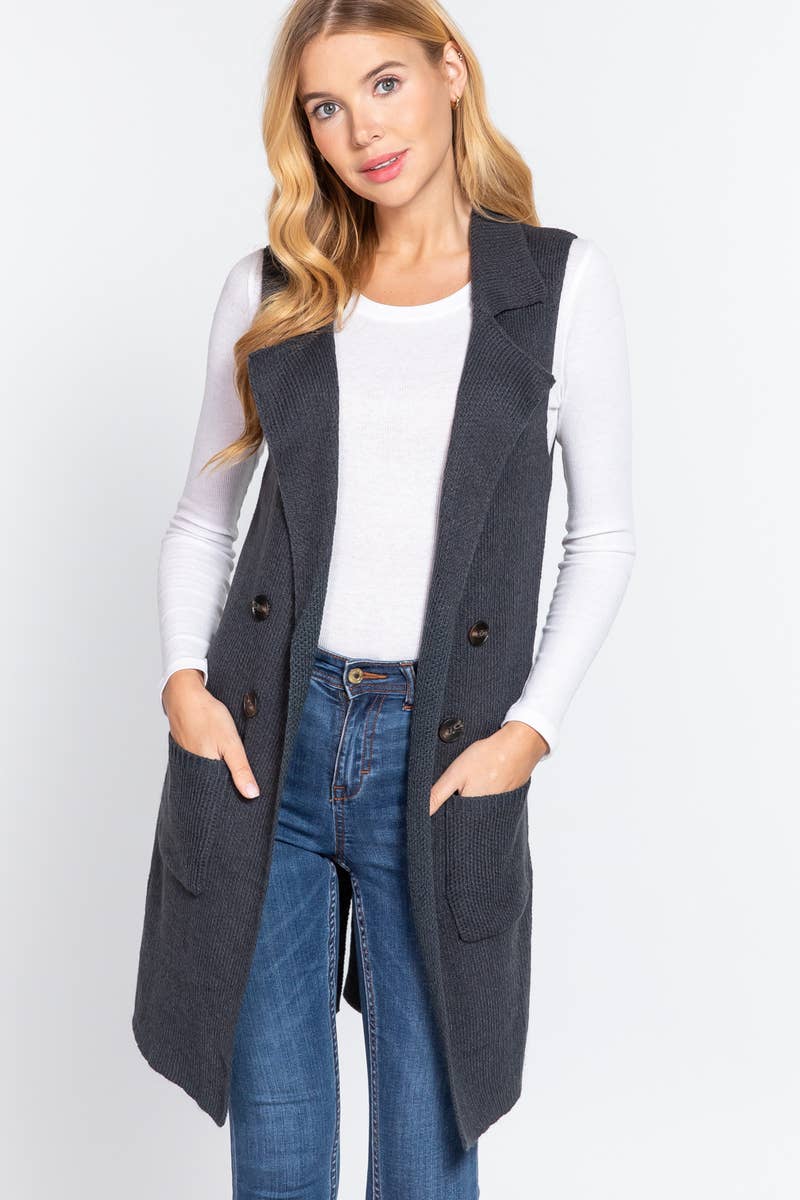 Notched Collar With Side Pocket Long Sweater