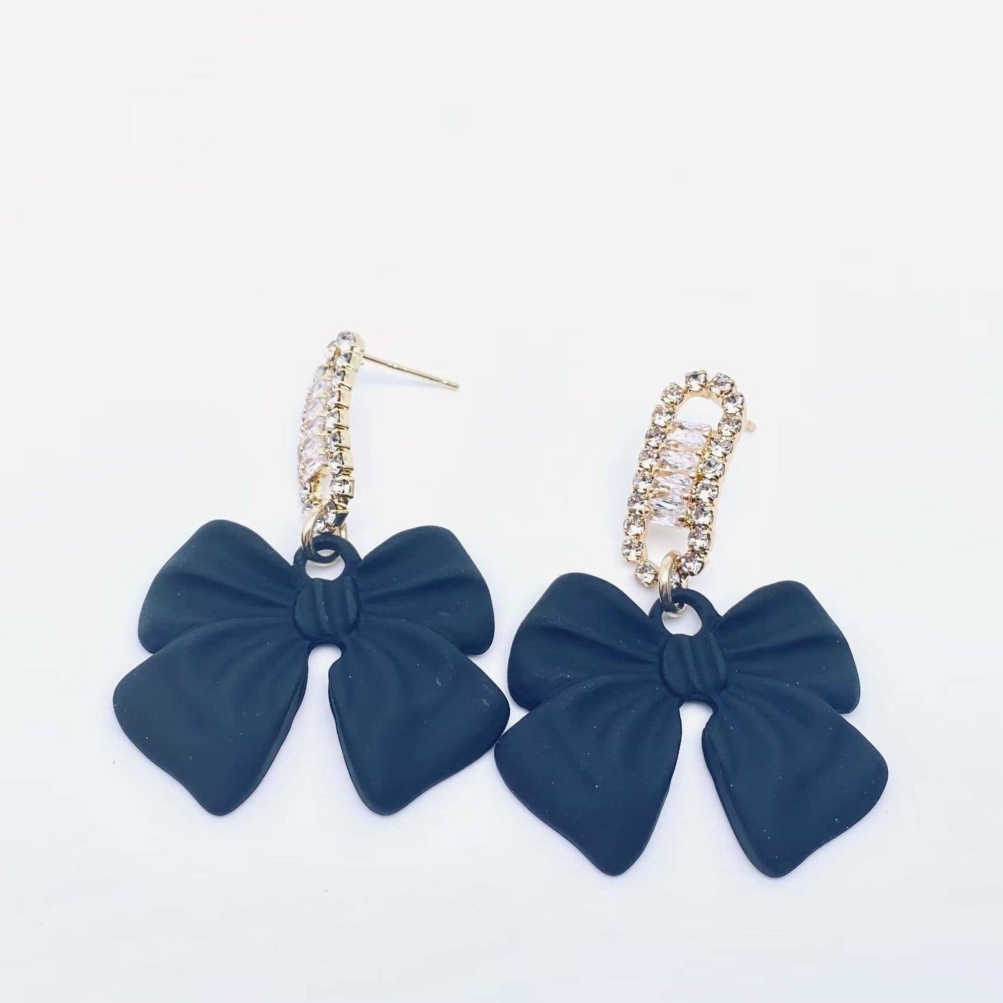 Black Bow Rhinestone Earrings
