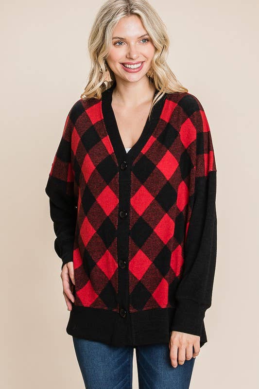 Buffalo Plaid Knit Cardigan