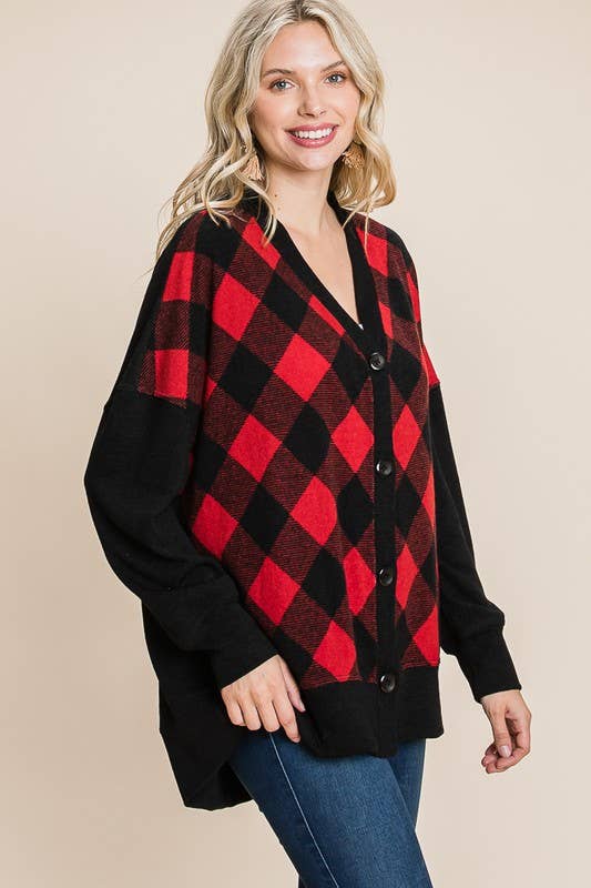 Buffalo Plaid Knit Cardigan