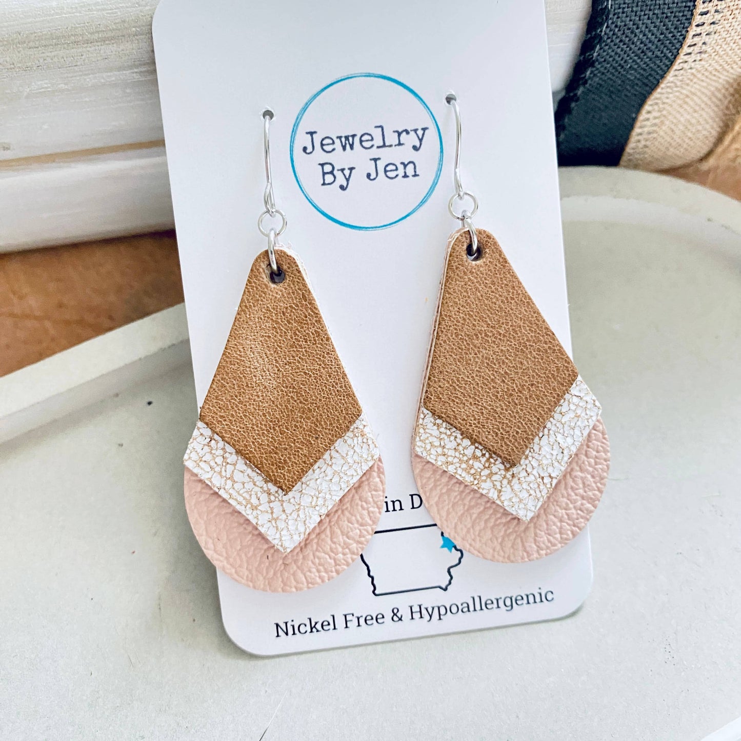 Triple Stacked Teardrop: Tan, Weathered White & Blush