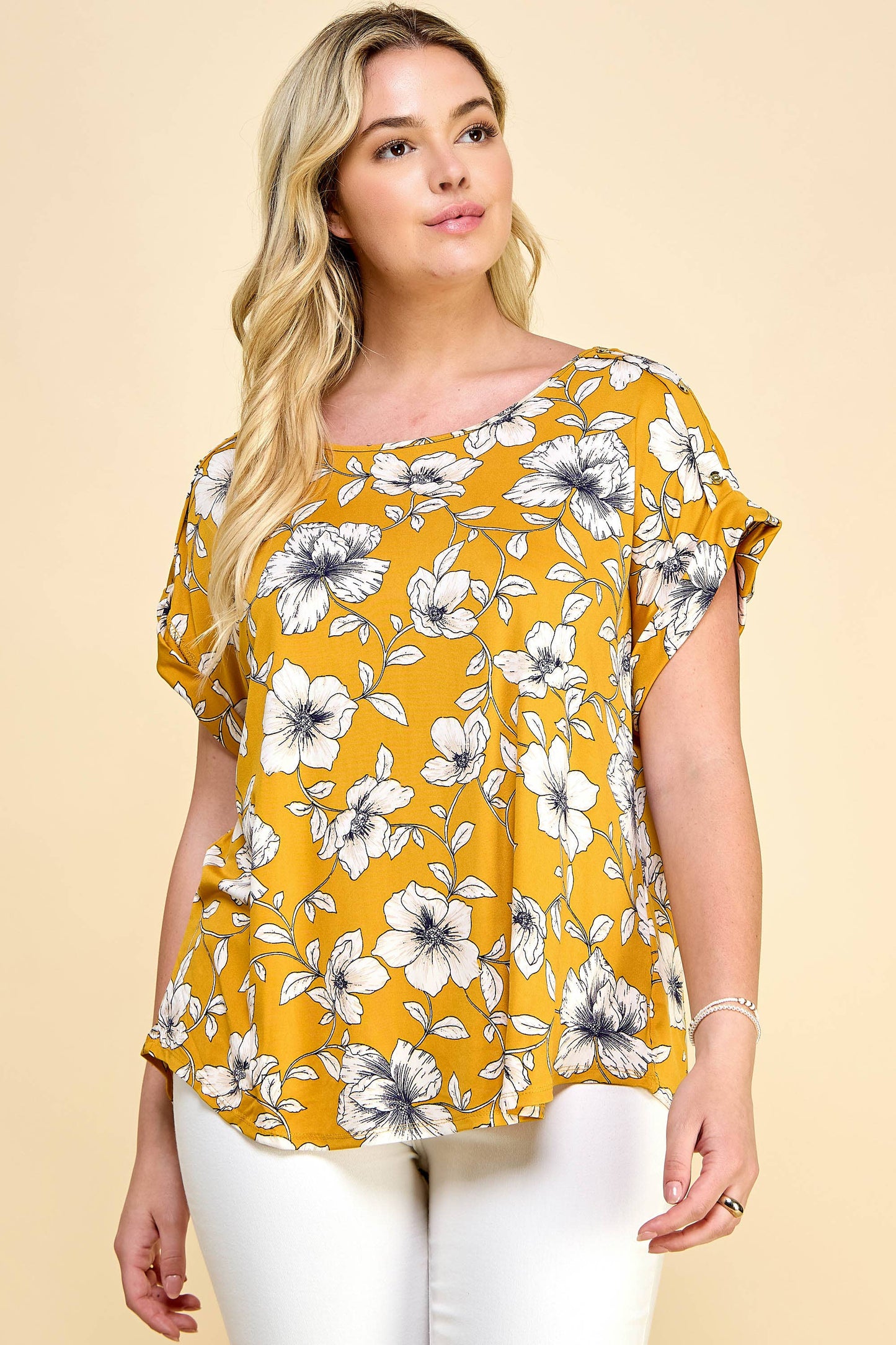 PLUS SIZE SHORT SLEEVE DOLMAN YELLOW BLOUSE