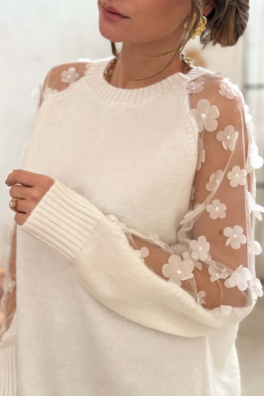 3D Sheer Flower Sleeve top