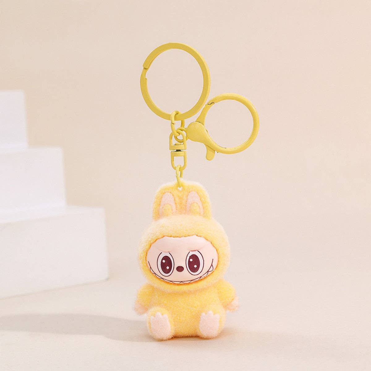 Flocking cute monster keychain labubu pendant school gift