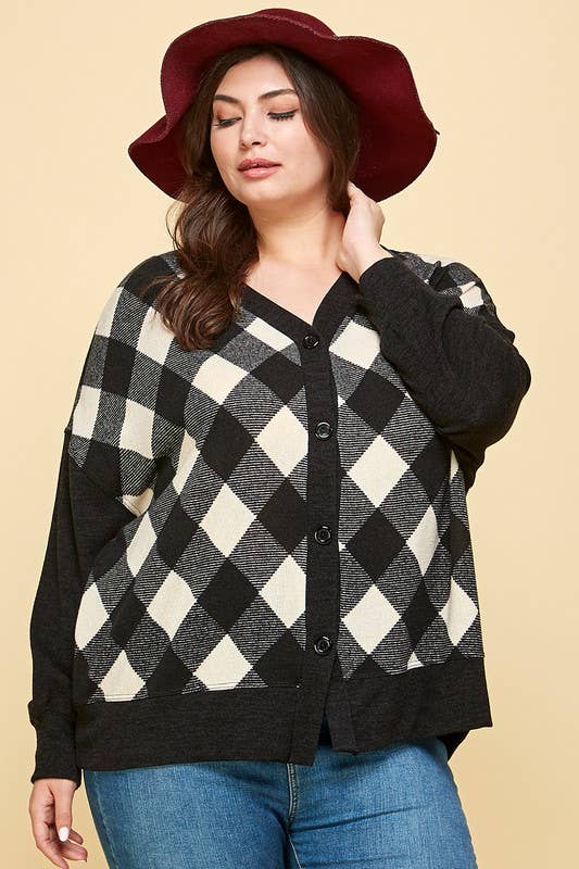 Buffalo Plaid Knit Cardigan