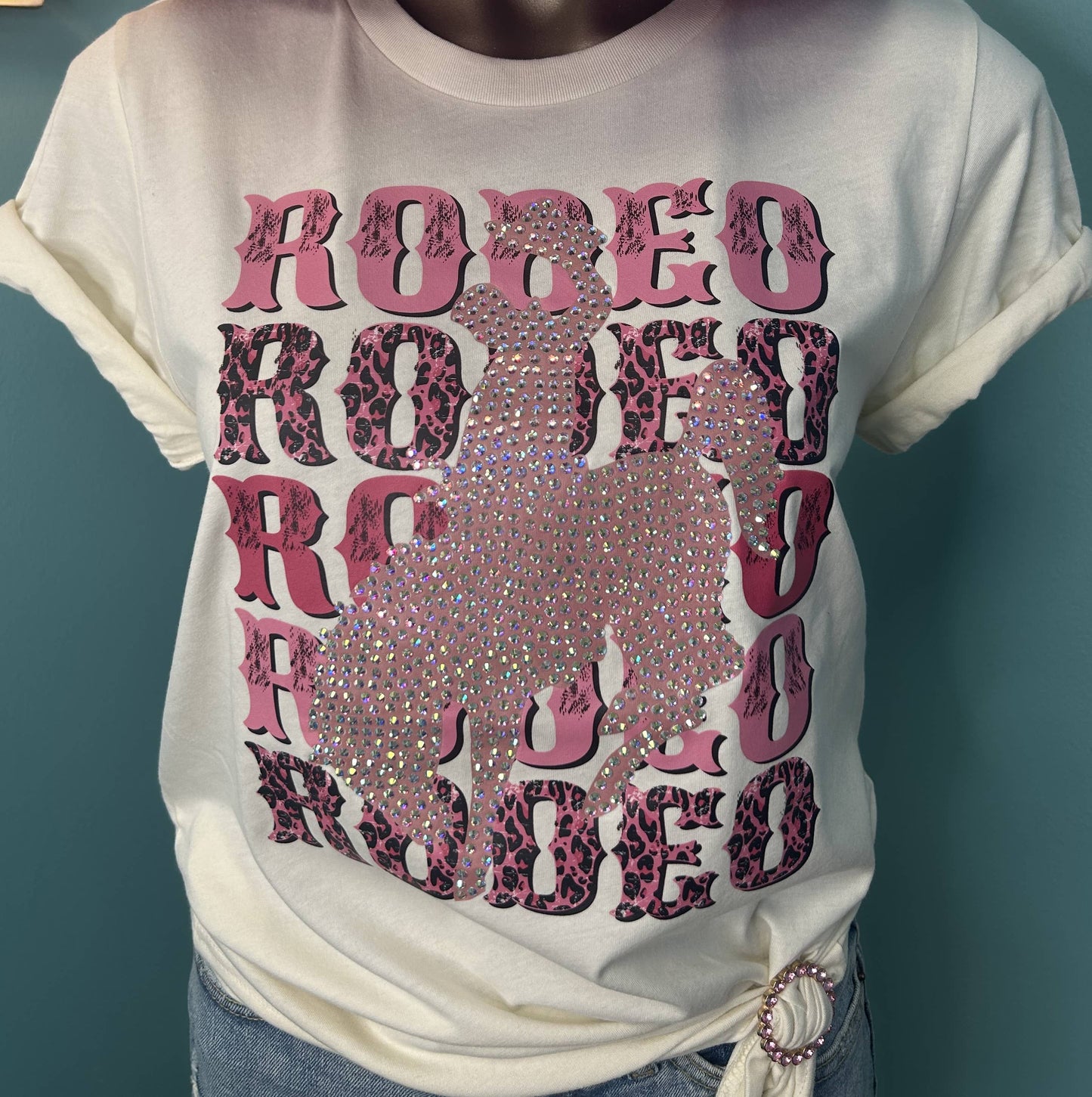 Tee Tie Round Gold with Blingy Light Pink Rhinestones