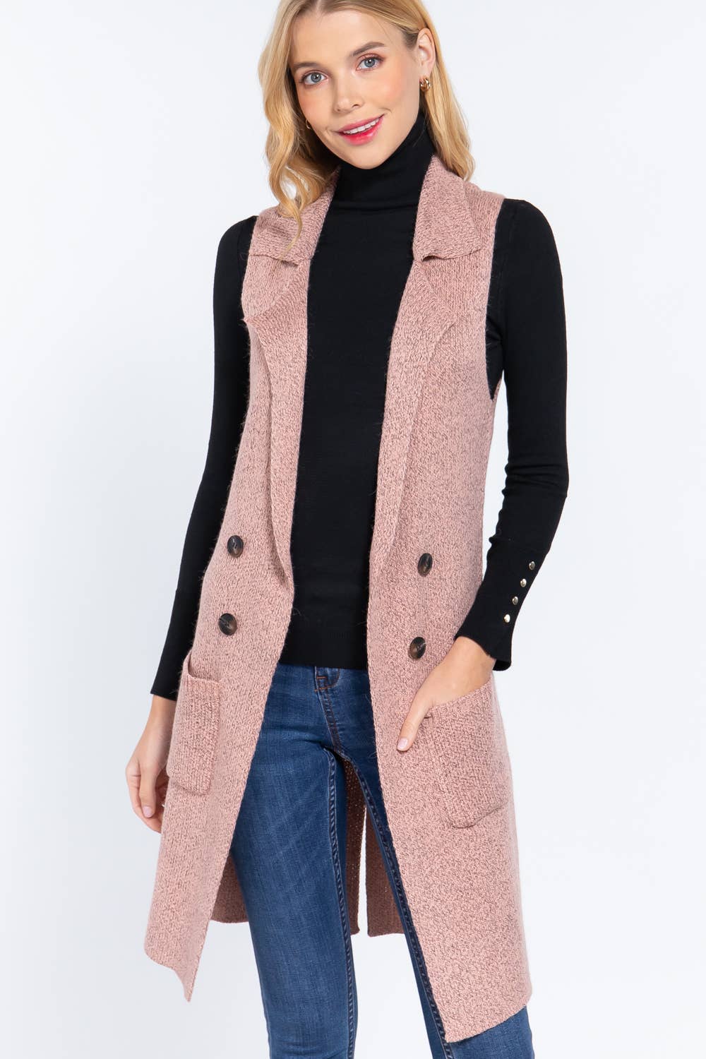 Notched Collar With Side Pocket Long Sweater