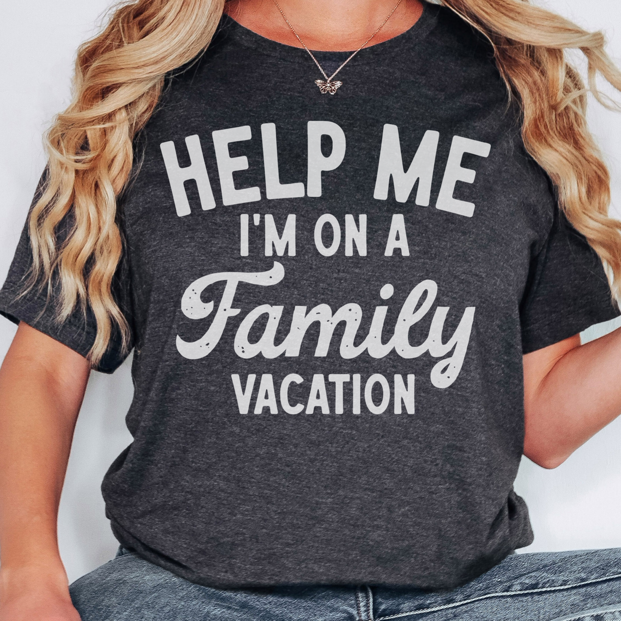 Help Me Family Vacation Grey T-shirt