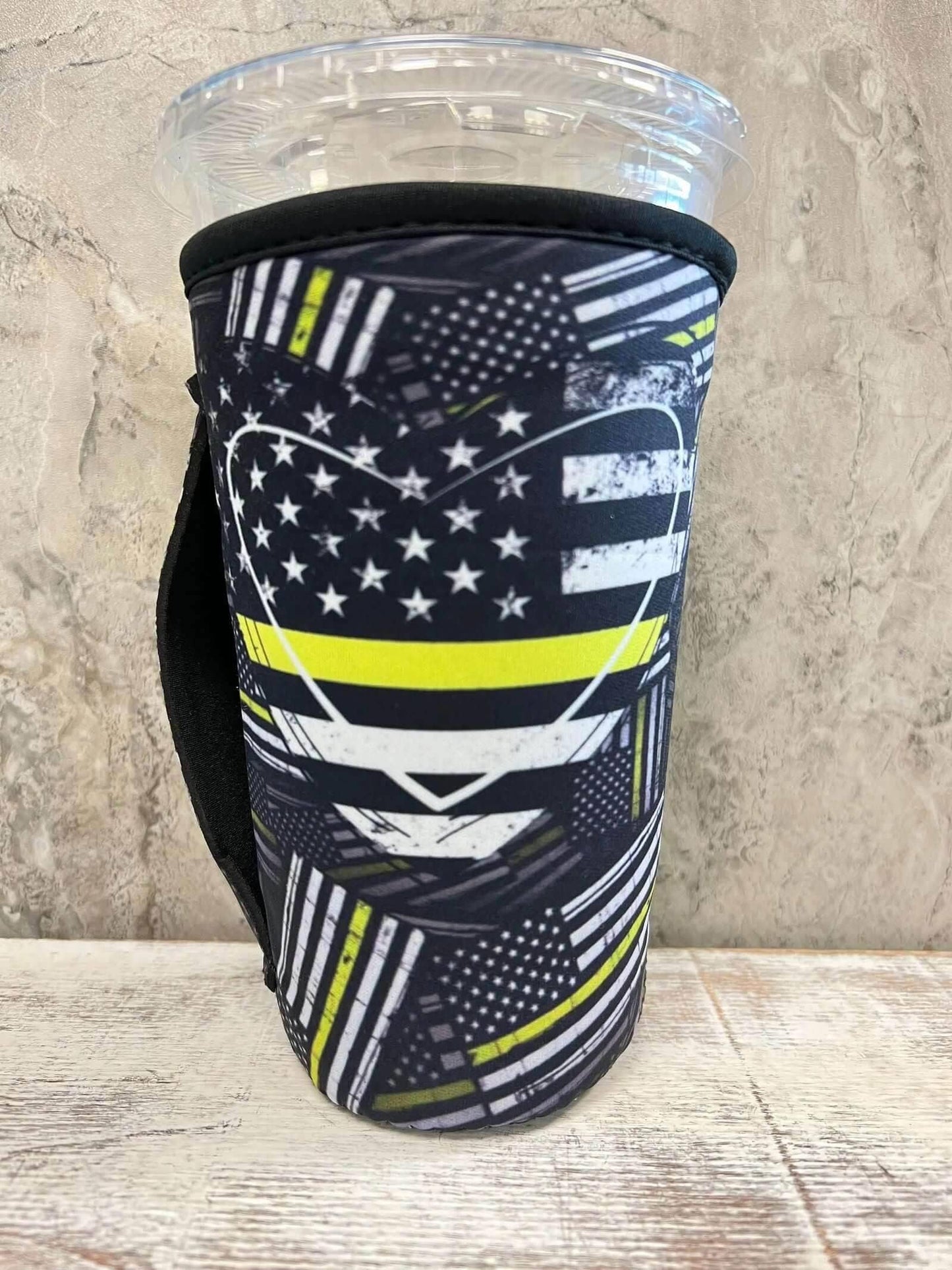 NEW** 30 OZ Yellow Line Heart Dispatcher Insulated Cup Cover