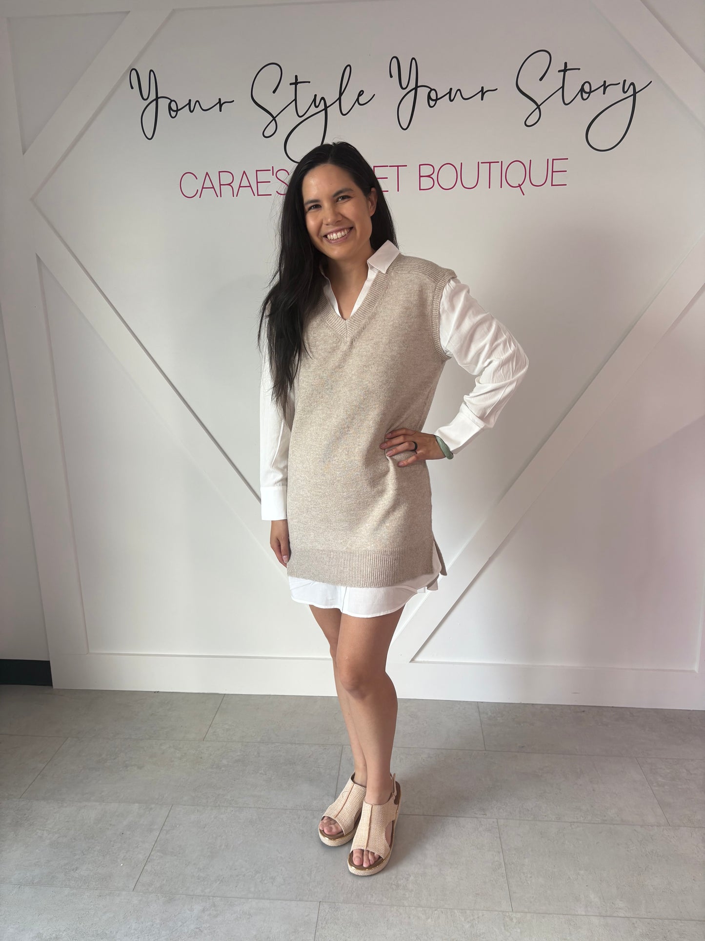 White and Tan Layered Dress