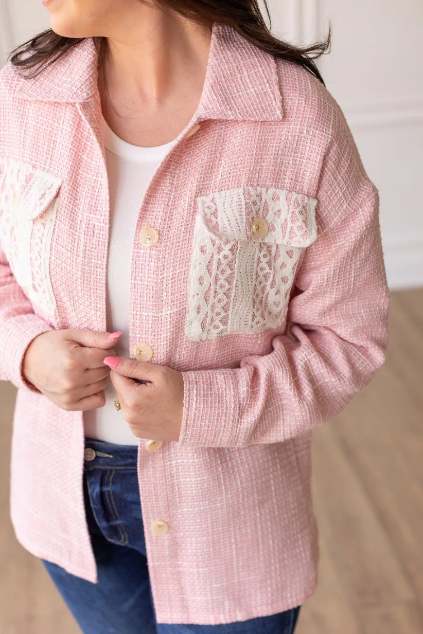Pink Tweed Lace Shacket