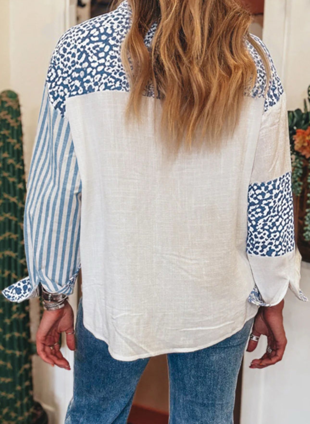 Mixed Pattern Oxford Top