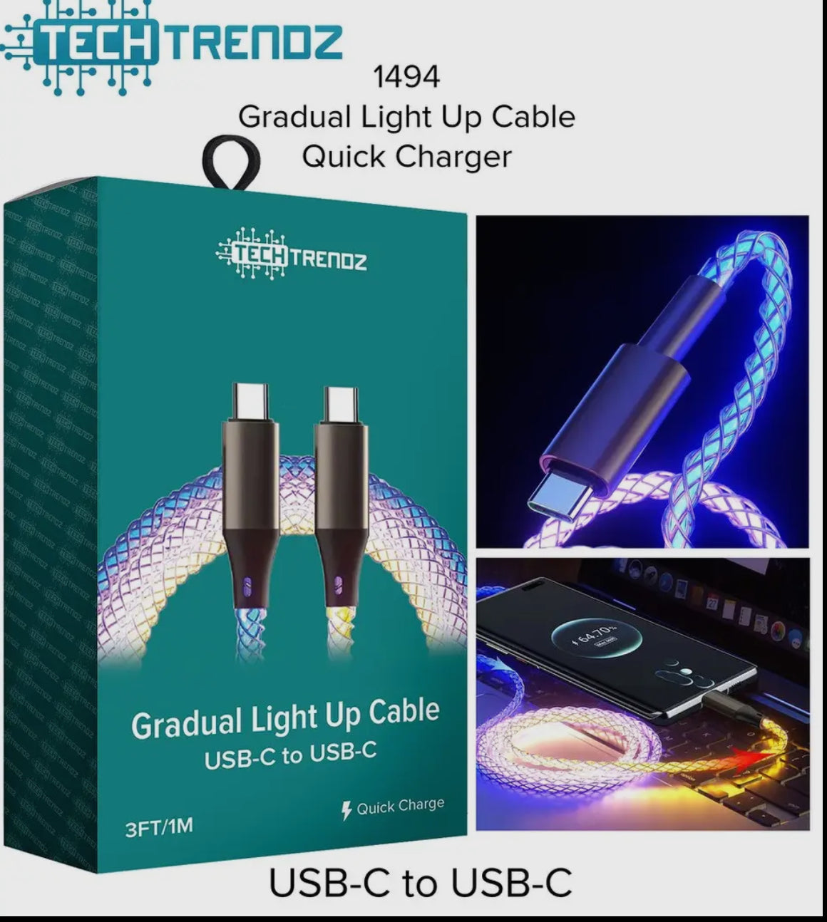 Light up USBC to Lightning or USB-C to USB-C chargers