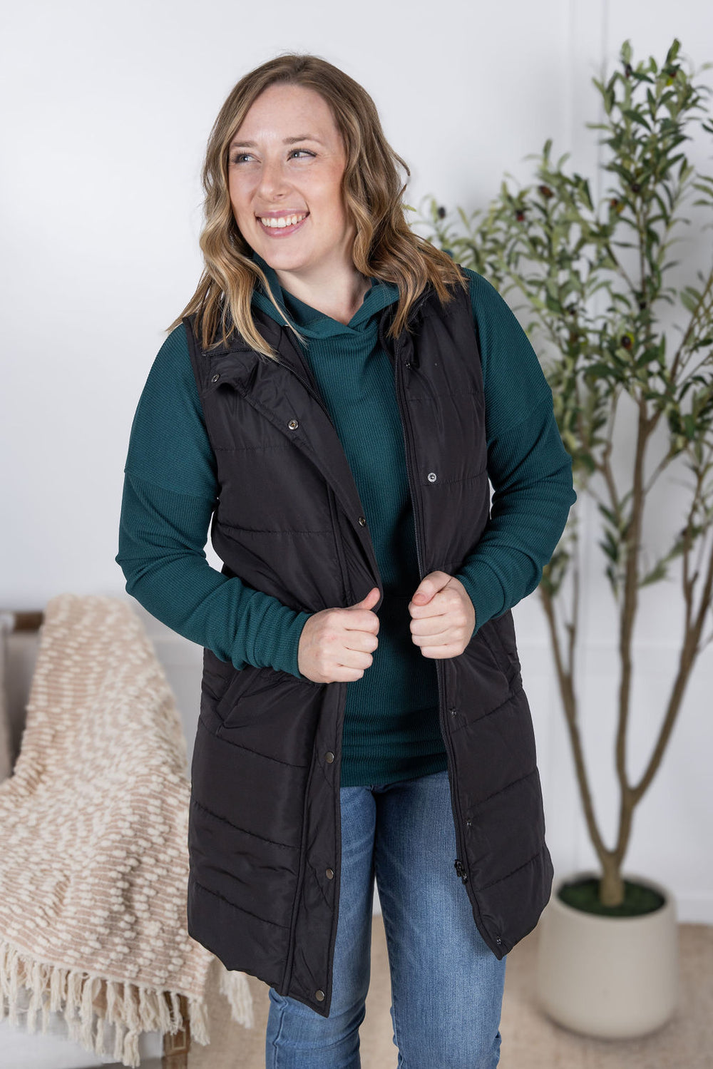 Michelle Mae Harlow Long Vest in classic black