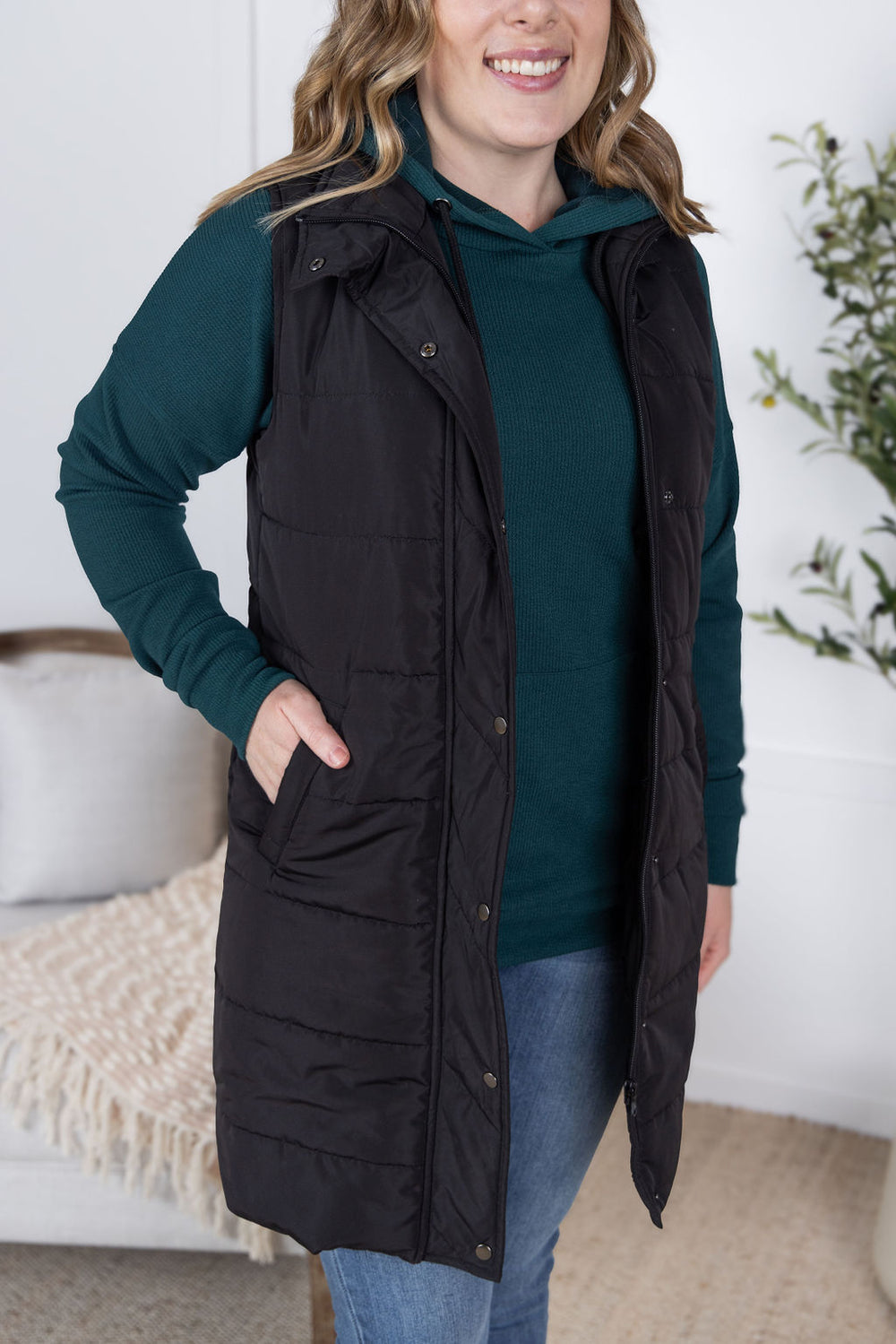 Michelle Mae Harlow Long Vest in classic black