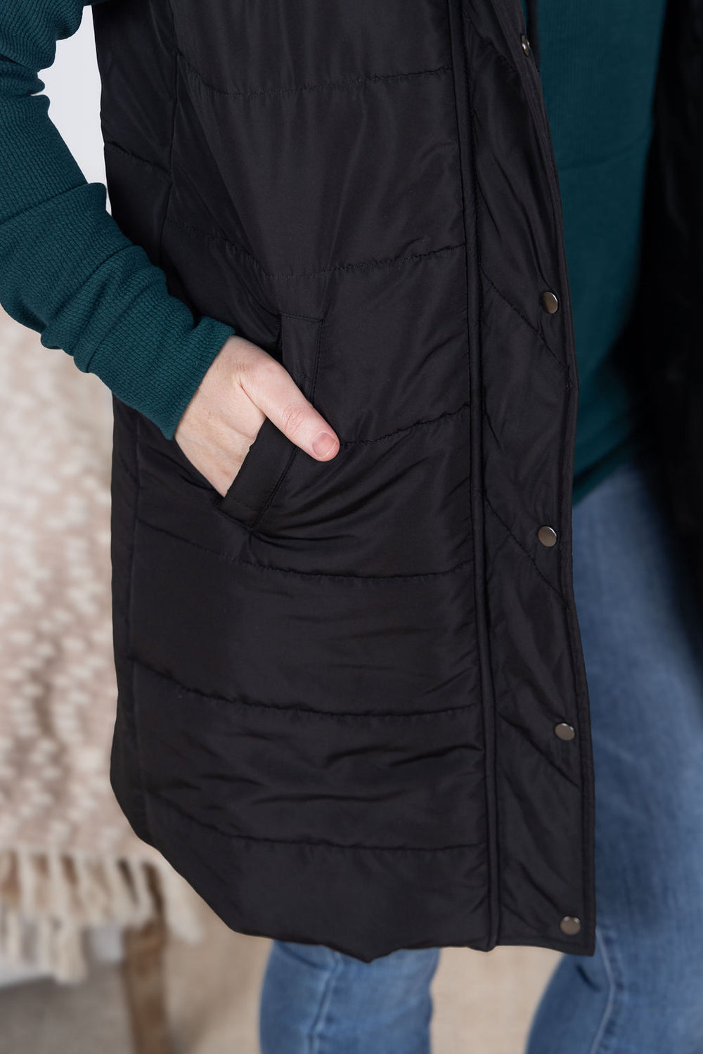 Michelle Mae Harlow Long Vest in classic black
