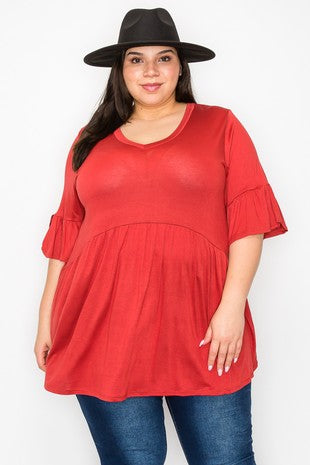 Plus Ruffle Sleeve Tunic Top