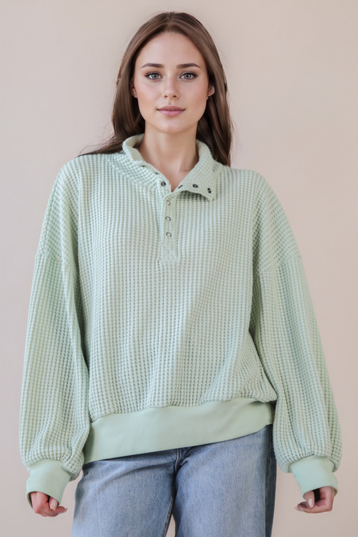 Waffle Knit Balloon Sleeve Top