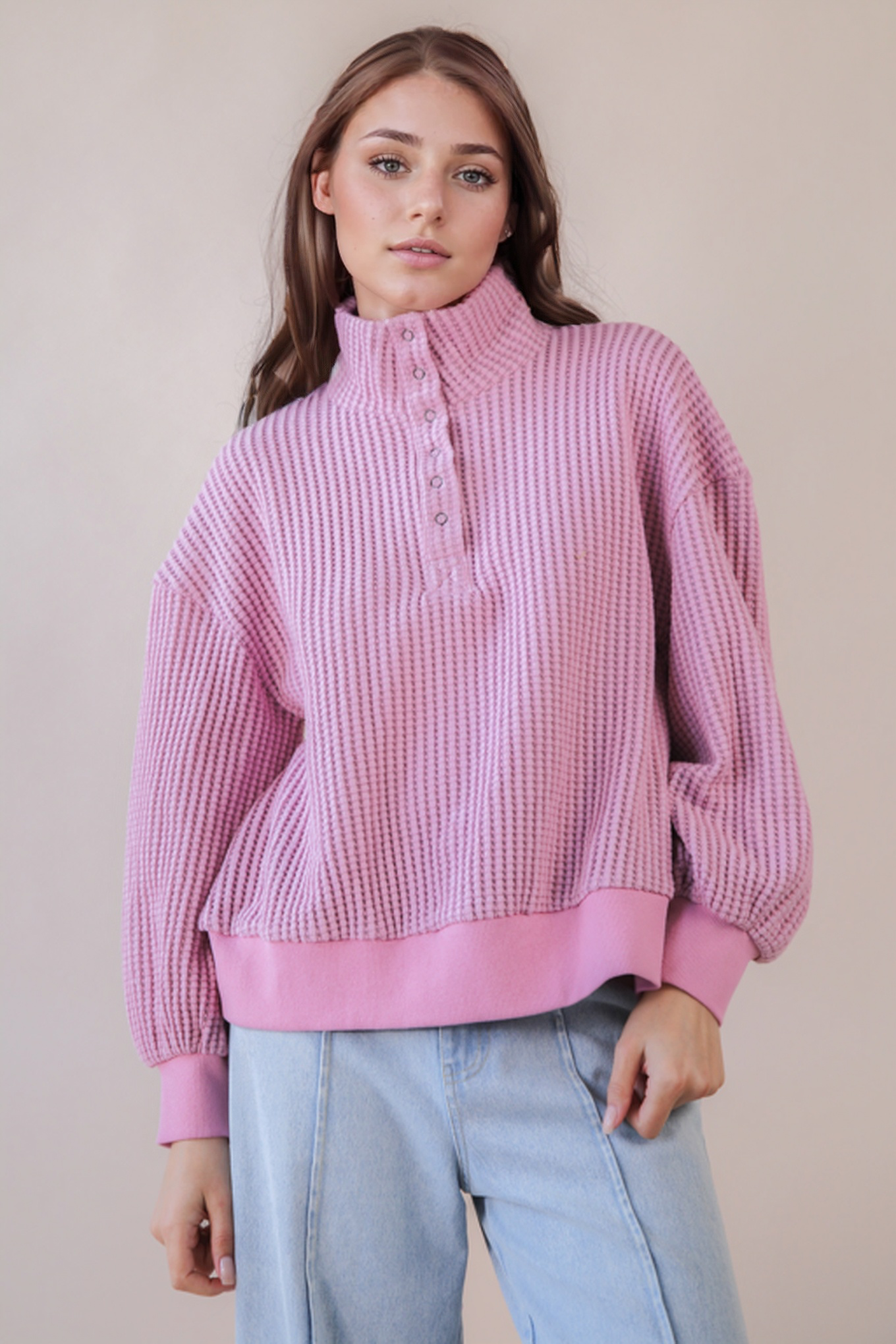 Waffle Knit Balloon Sleeve Top