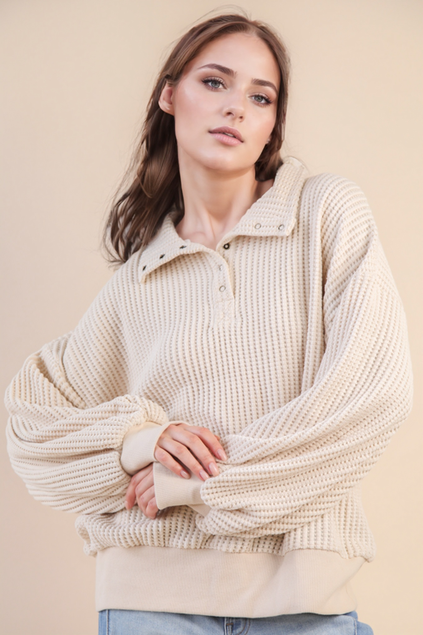 Waffle Knit Balloon Sleeve Top