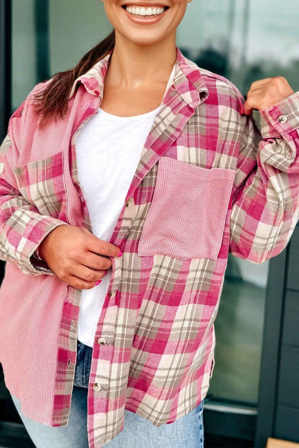 Plaid Waffle Patch Shacket