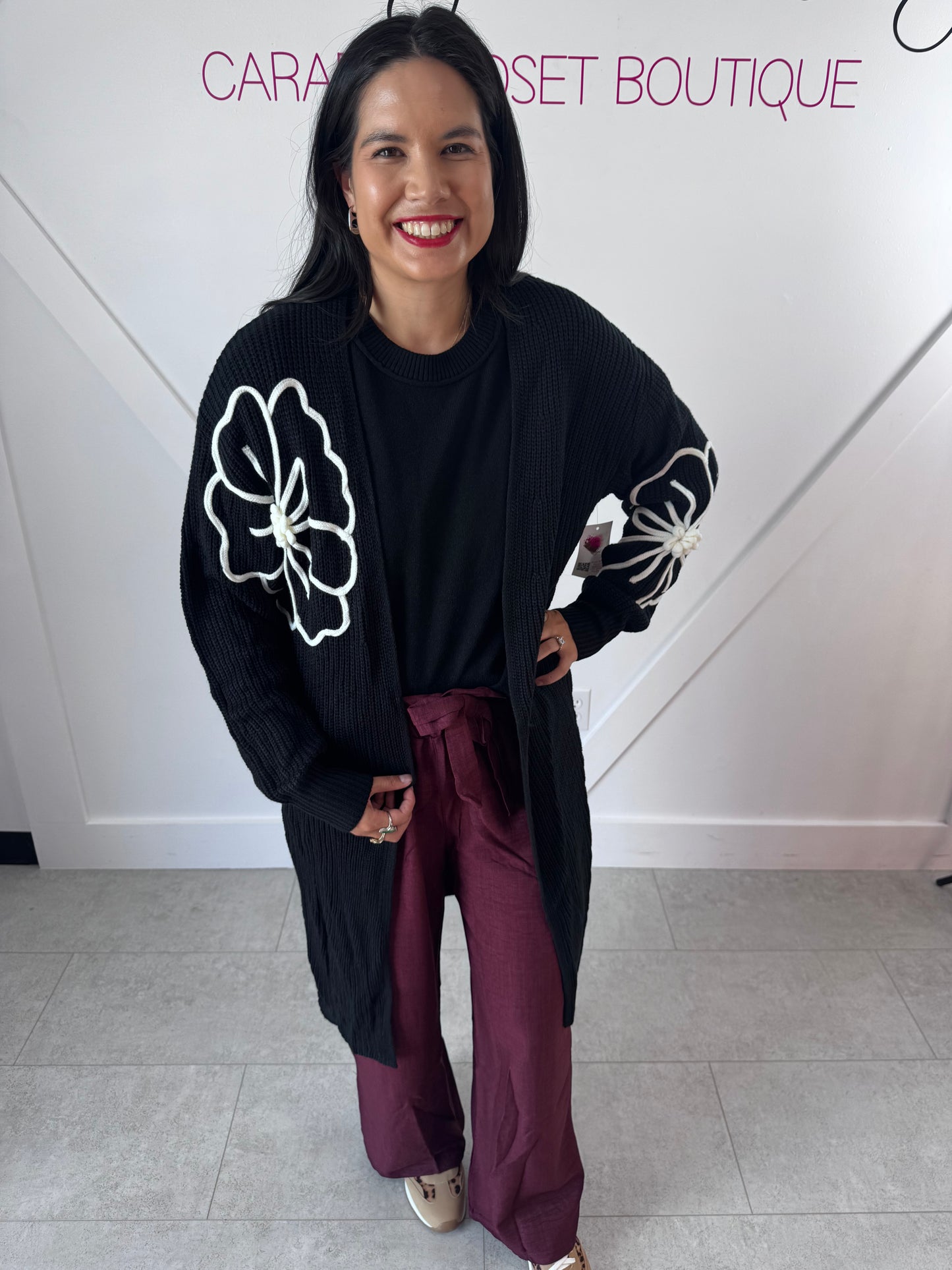 Flower Stitch Full Length Cardigan