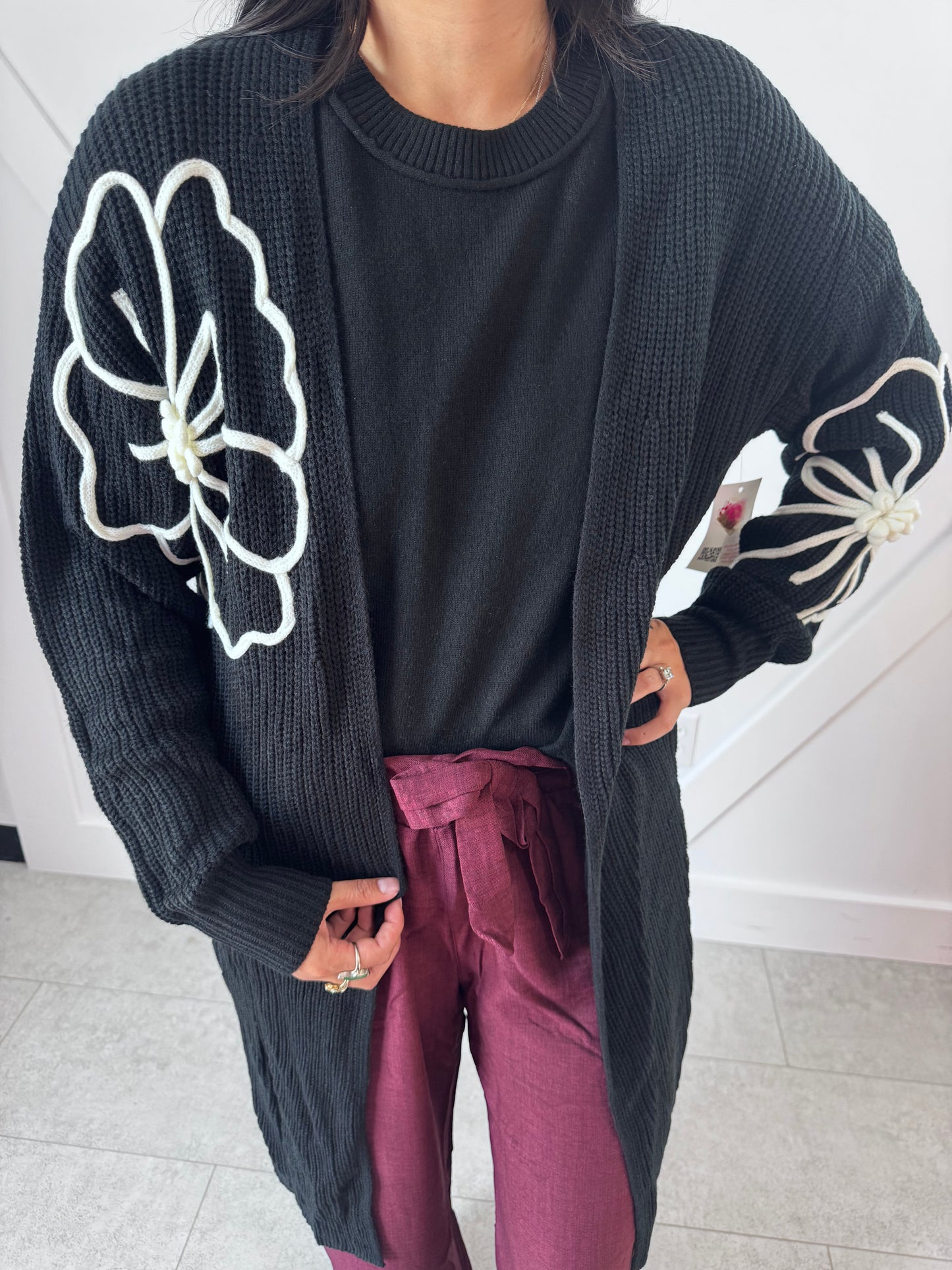 Flower Stitch Full Length Cardigan