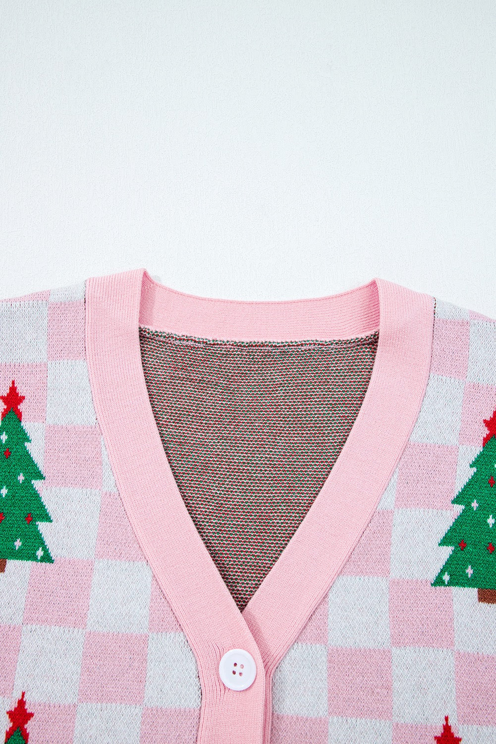 Christmas Pink Check Tree Cardi