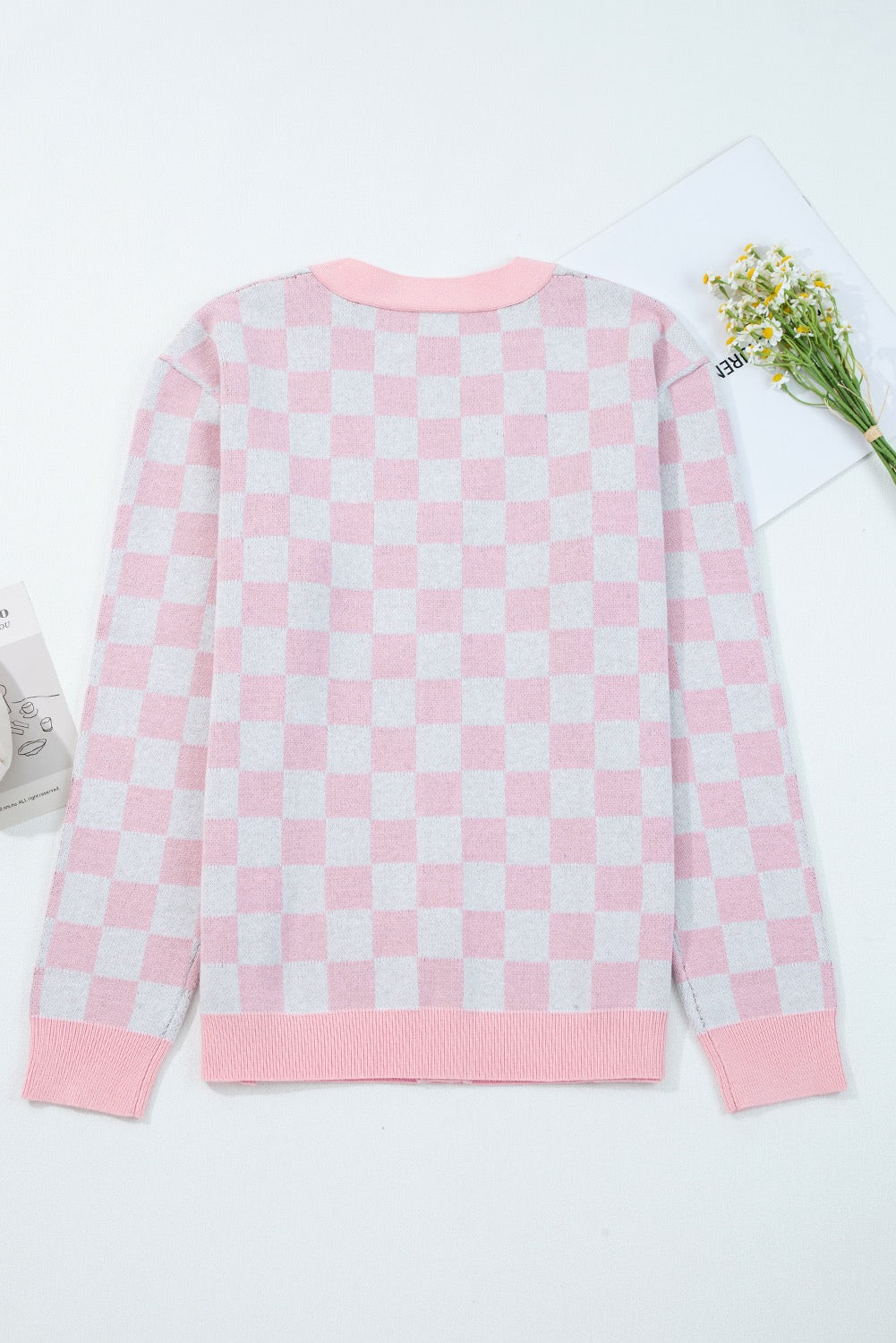 Christmas Pink Check Tree Cardi