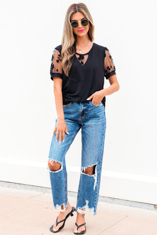 Sheer Floral Black Top