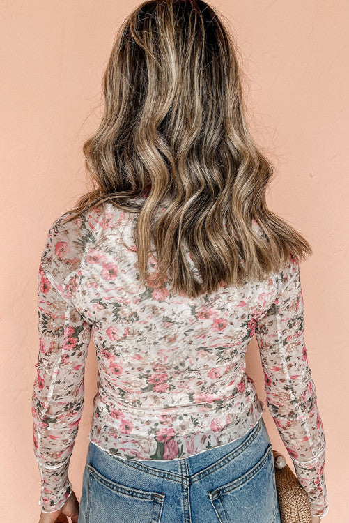 Sheer floral thumb hole Top