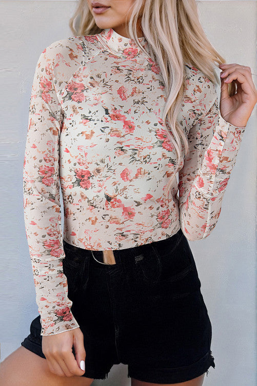 Sheer floral thumb hole Top