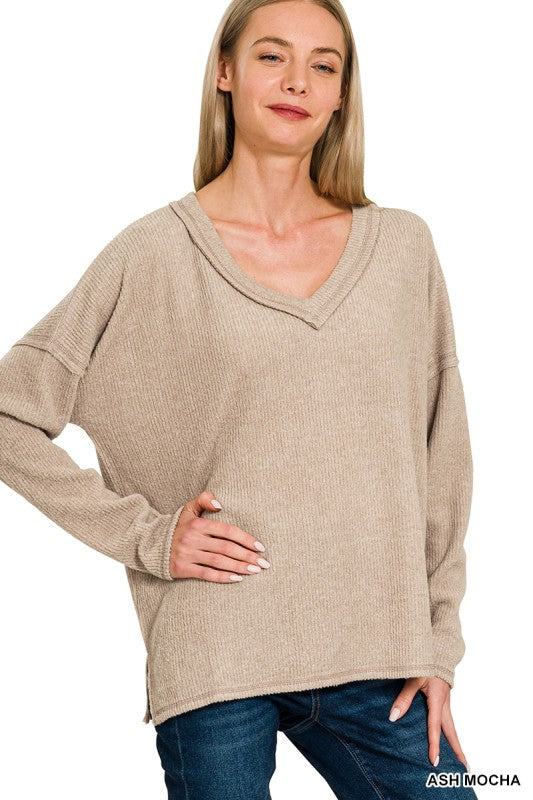 Zenana Ribbed V neck