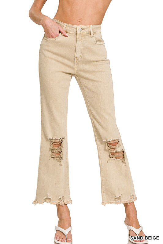 Zenana High Waist Distressed Pant