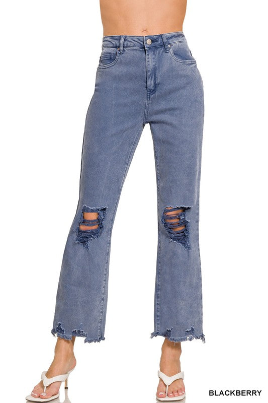 Zenana High Waist Distressed Pant