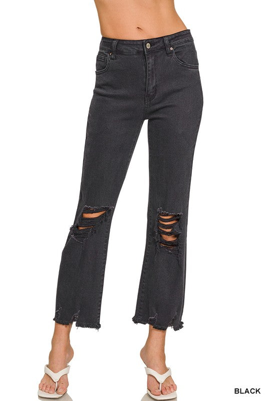 Zenana High Waist Distressed Pant