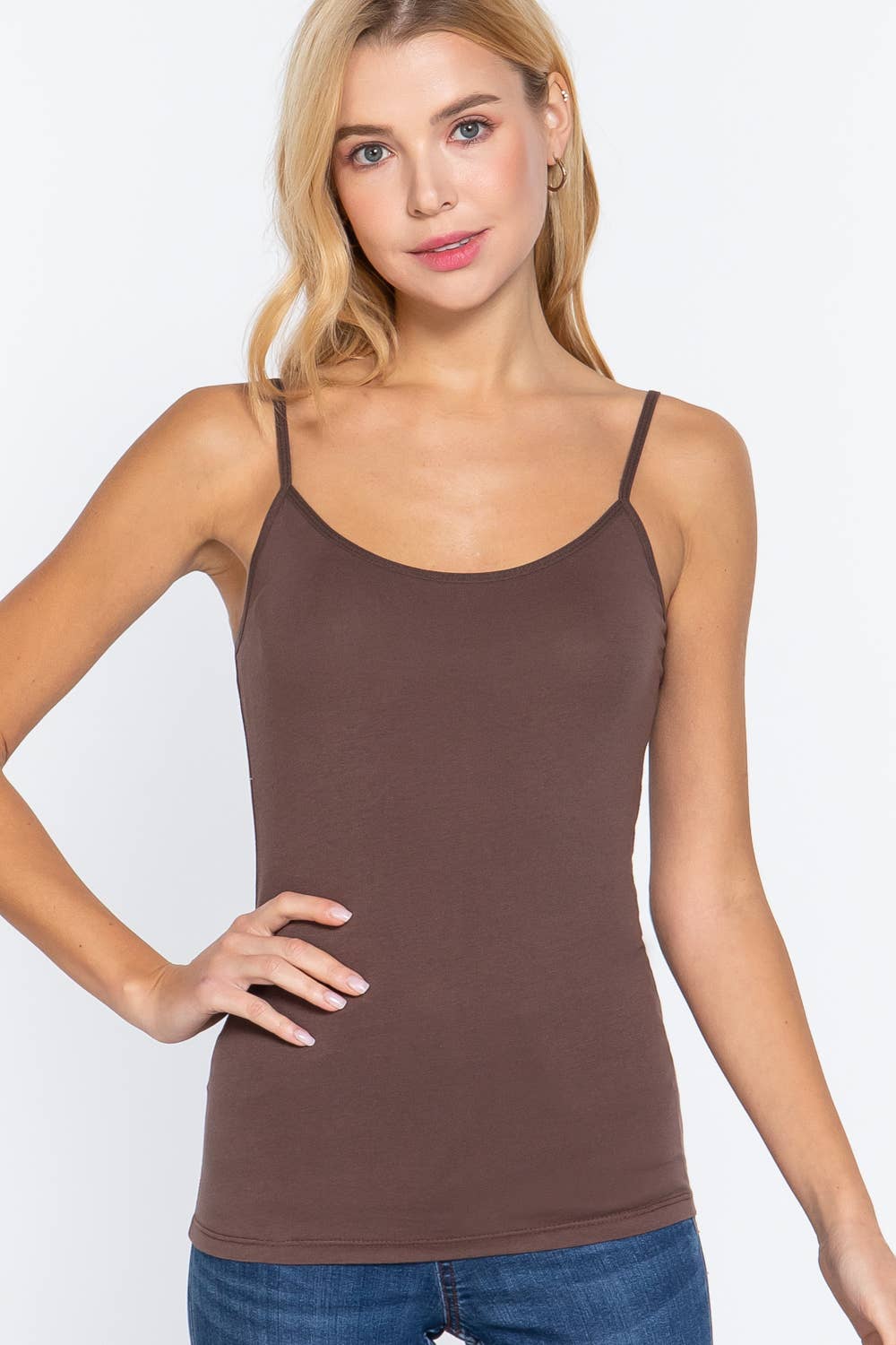 Fitted Cropped Cami Tank W/ Adjustable Spaghetti Stra