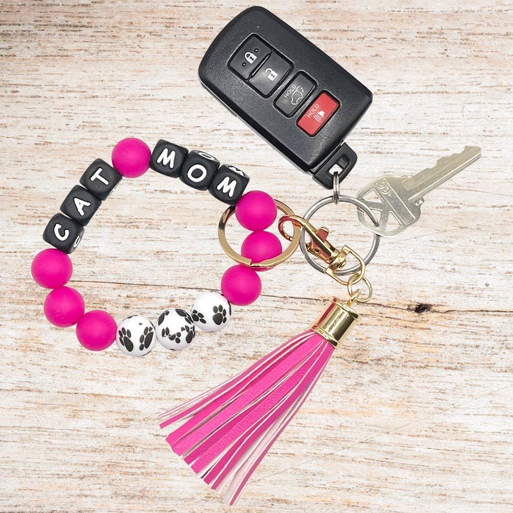 Bracelet Keychain Saying - Cat Mom-pink