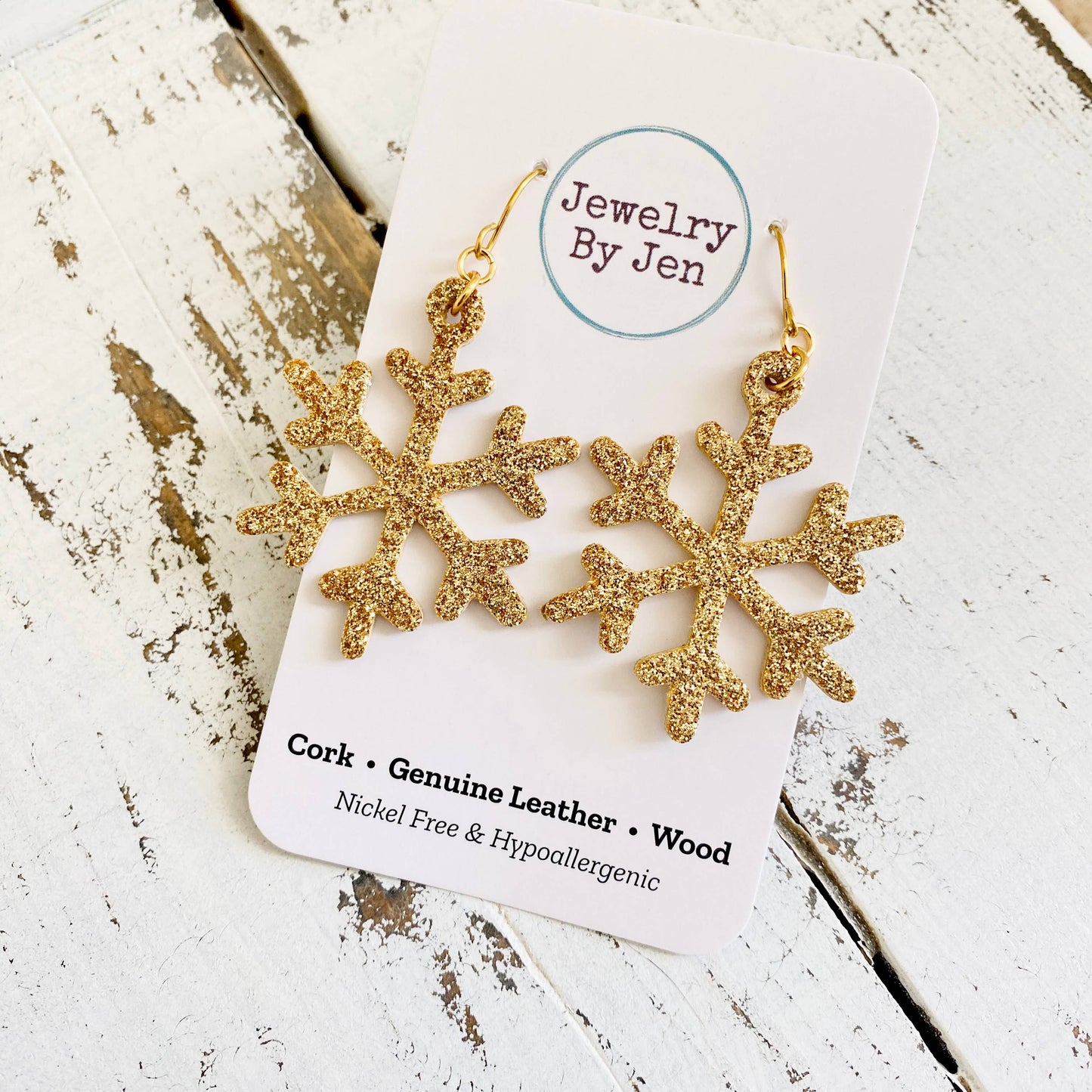Snowflake Gold Christmas Earrings Glitter